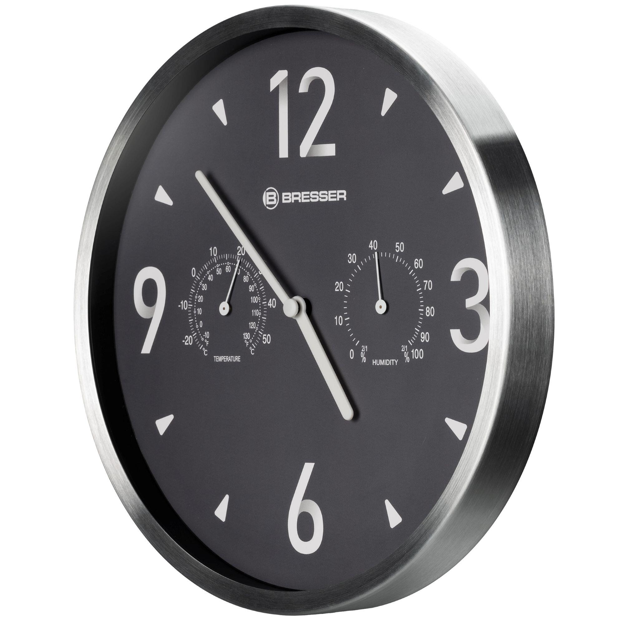 Reloj Silencioso de pared con Temperatura + Húmedad - 25cm Antracita Plata - CD 2/2