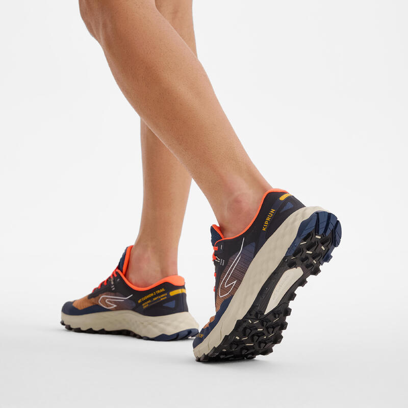 Încălțăminte alergare Trail Kiprun MT Cushion 2 albastru-portocaliu bărbați