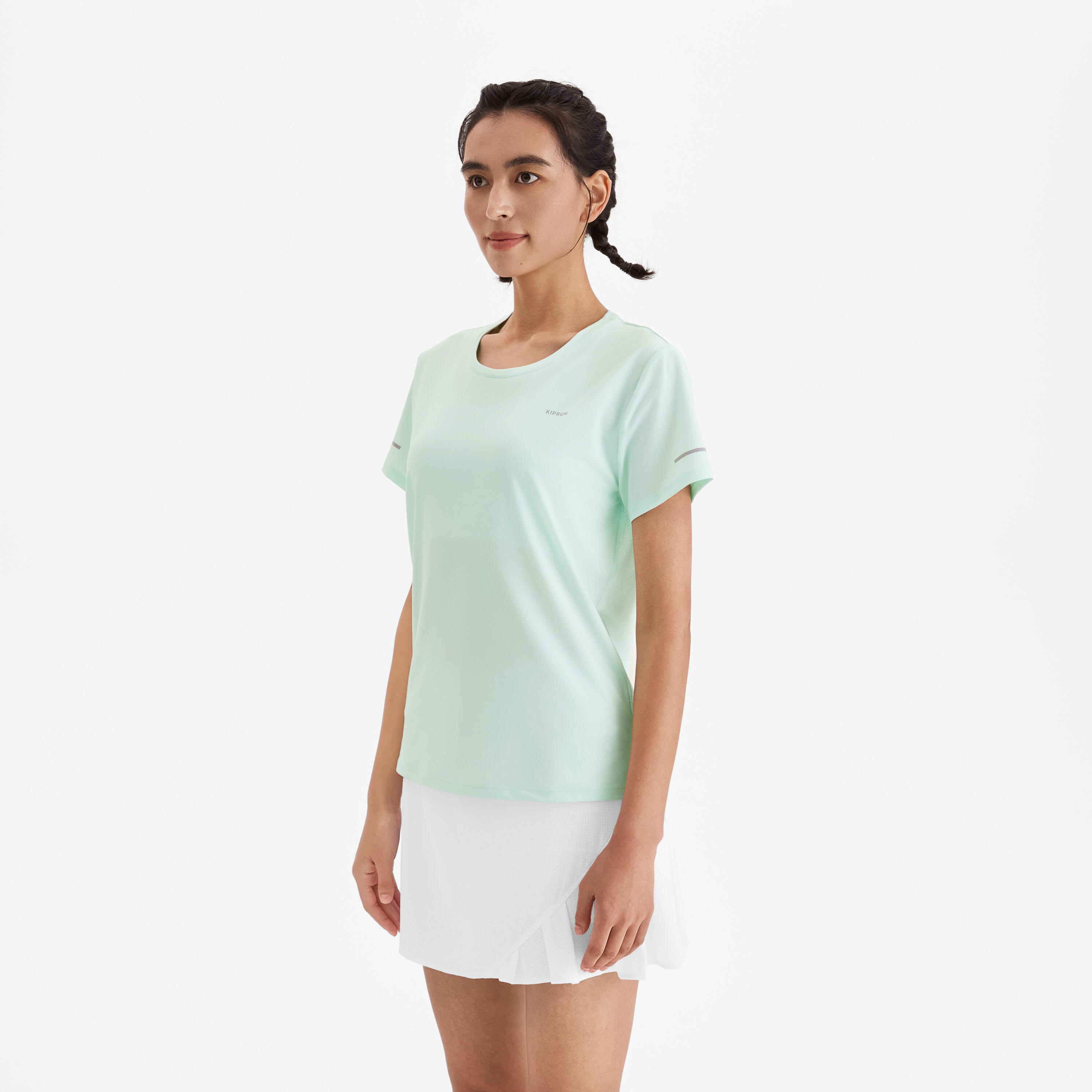 Maglia running donna RUN DRY 500 blu-verde 3/7