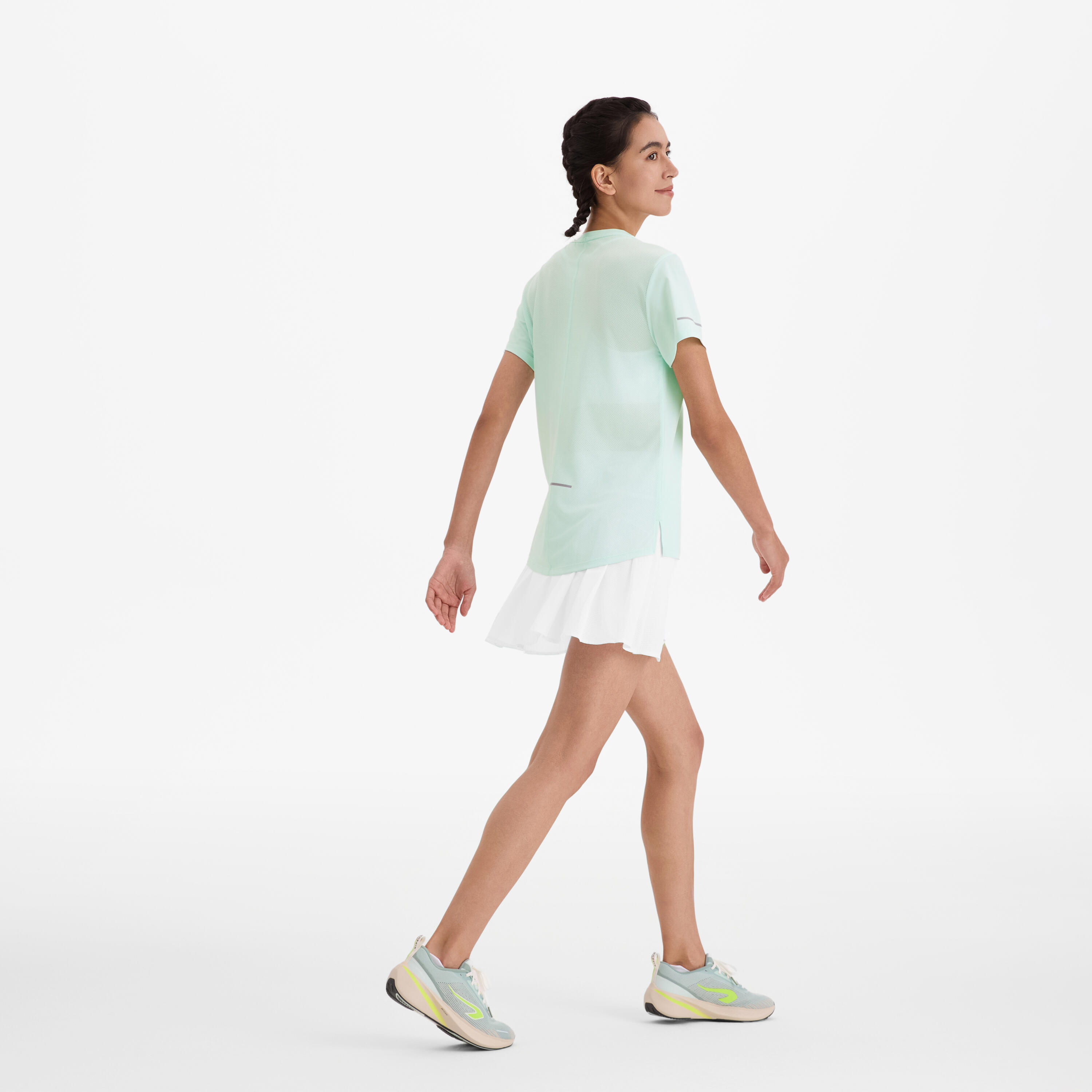 Maglia running donna RUN DRY 500 blu-verde 4/7