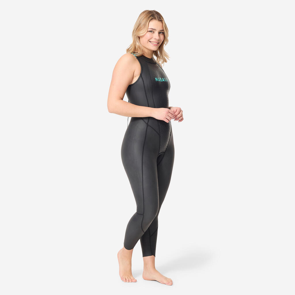 Crno žensko neoprensko odelo za plivanje LONG JANE OWS 500 2/2