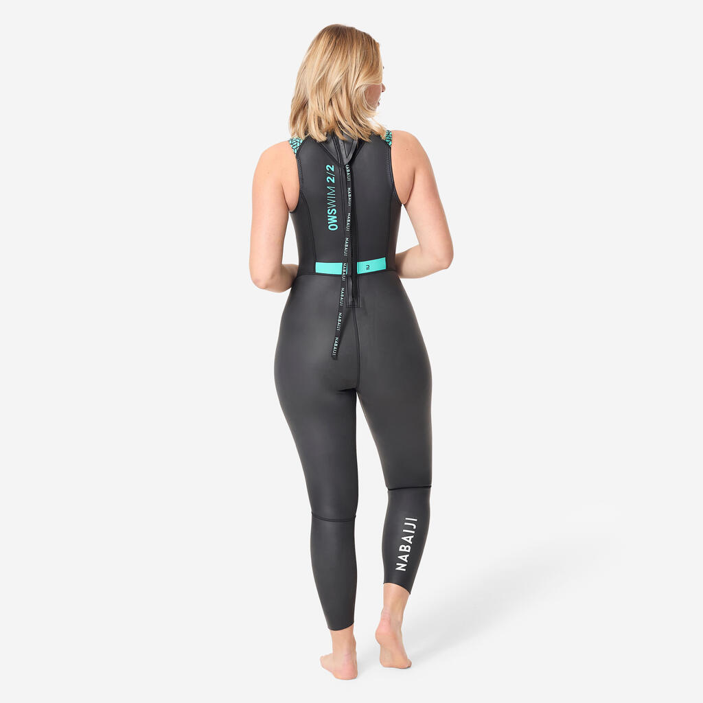 Crno žensko neoprensko odelo za plivanje LONG JANE OWS 500 2/2