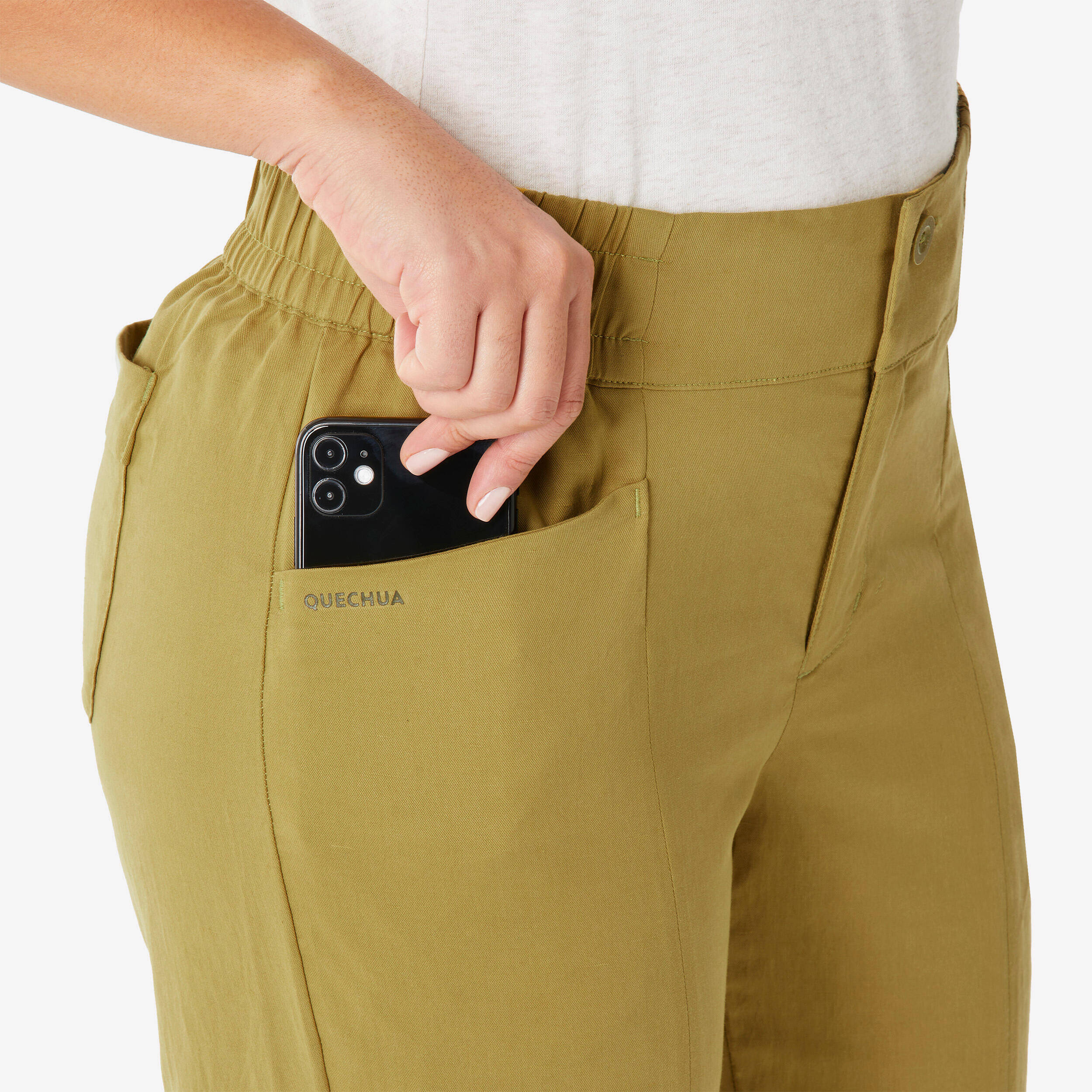 Women's linen hiking trousers NH500 - Khaki -  4