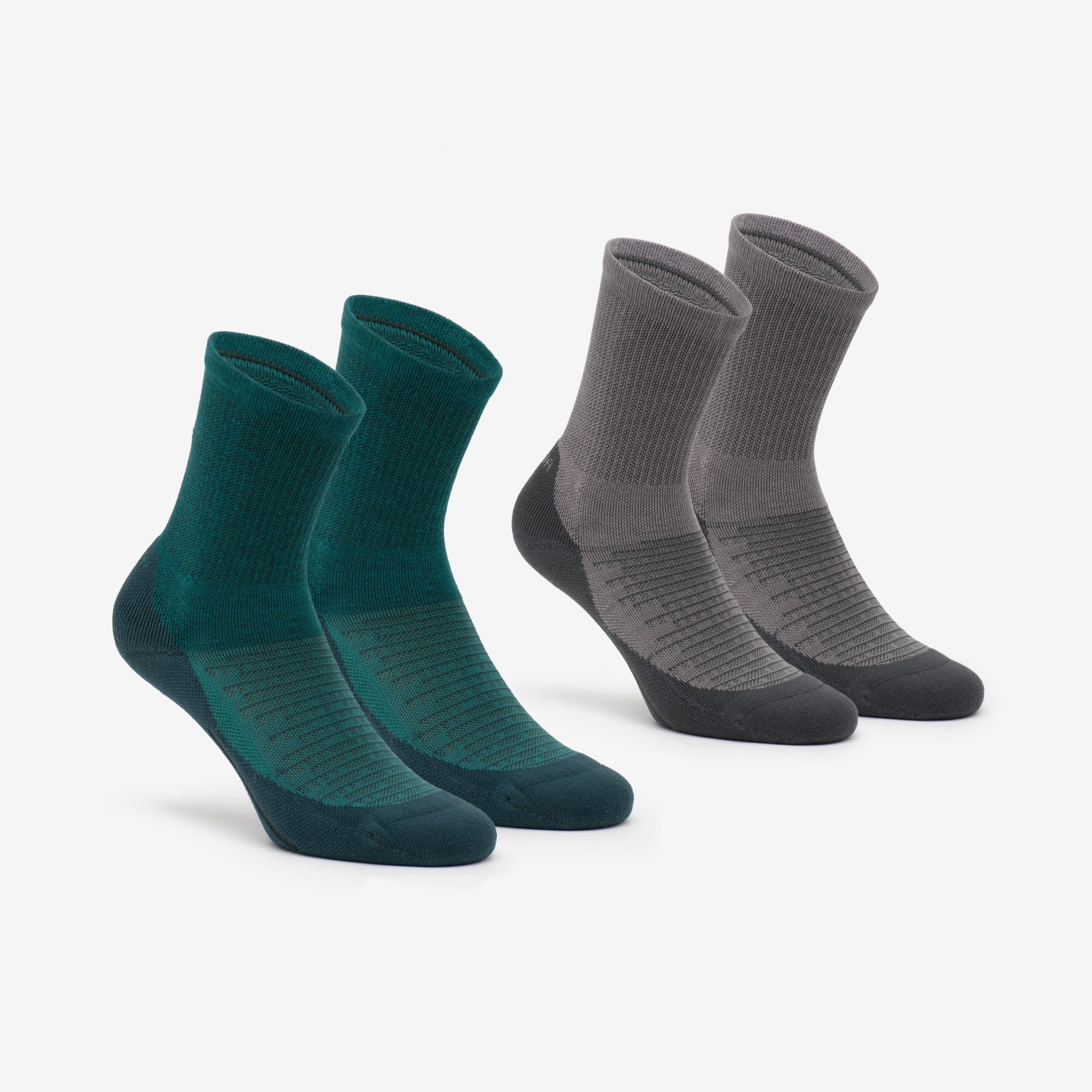 Adults’ high-rise hiking socks (2 pairs), Hike 100 - Grey