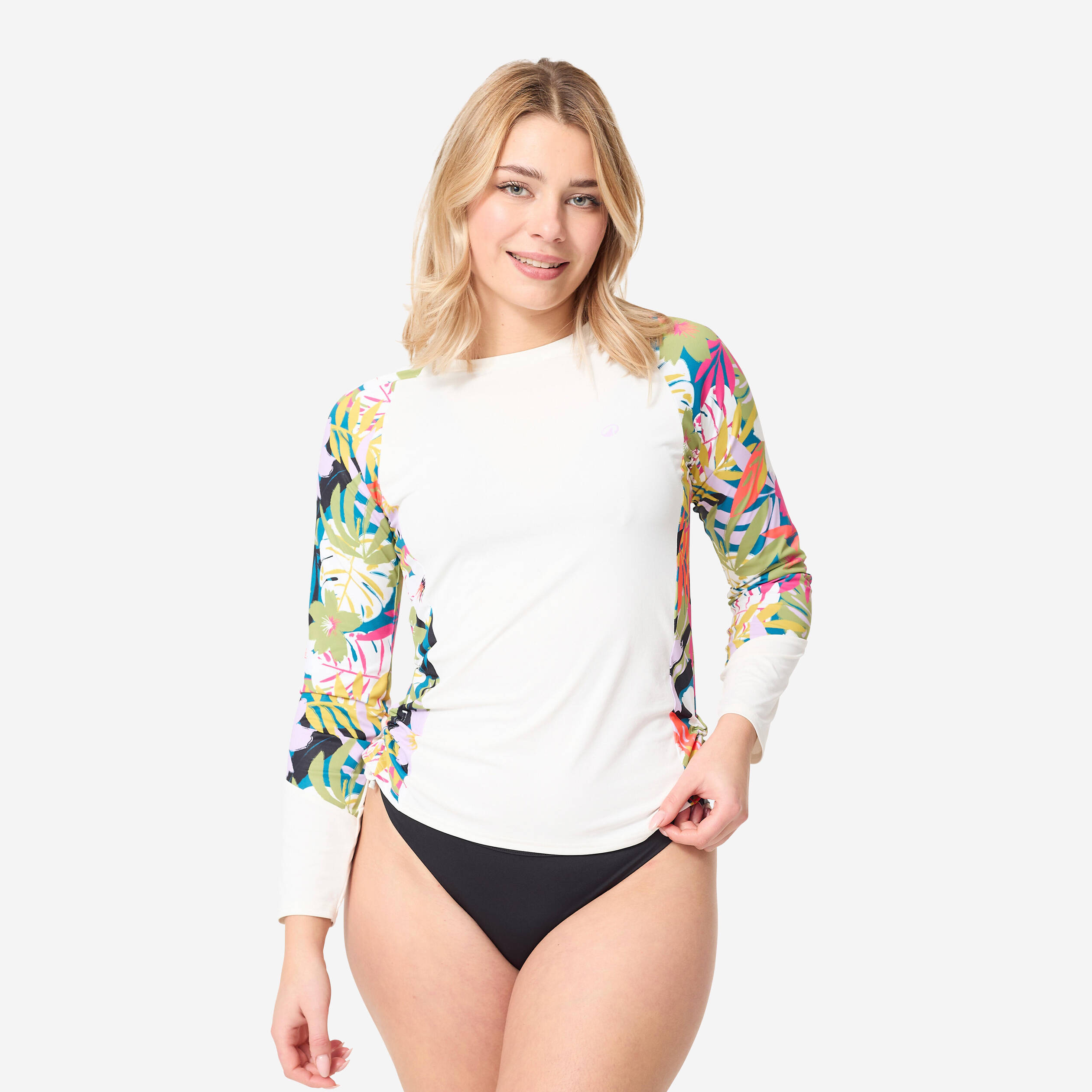 Women’s surfing long sleeve UV-protection T-shirt - Kanika white and floral