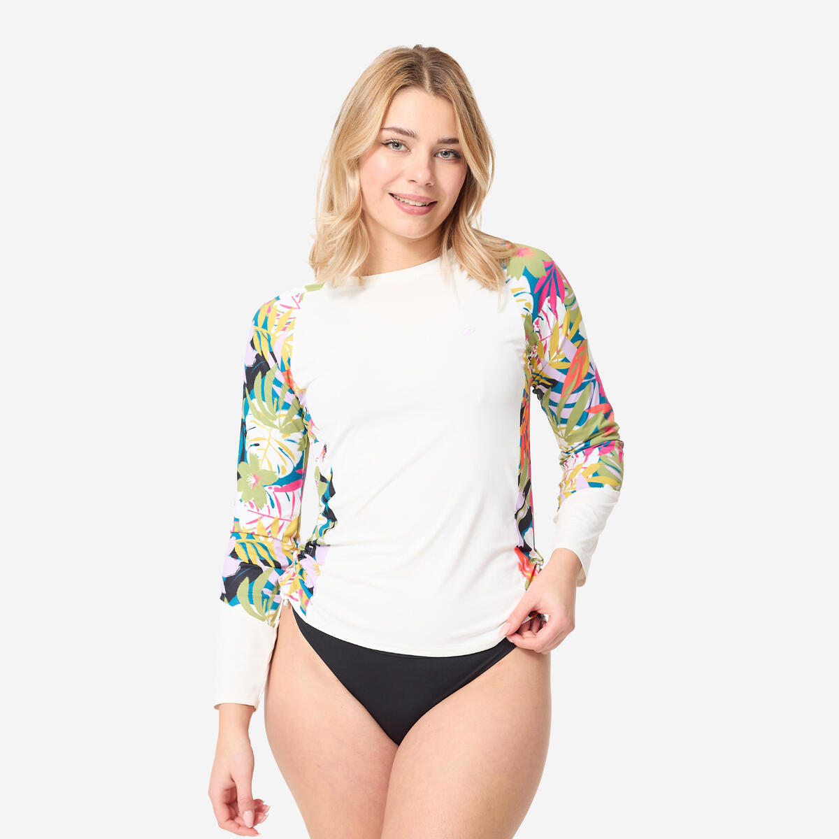 T-shirt anti uv manches longues surf Femme - Kanika blanc et fleuri