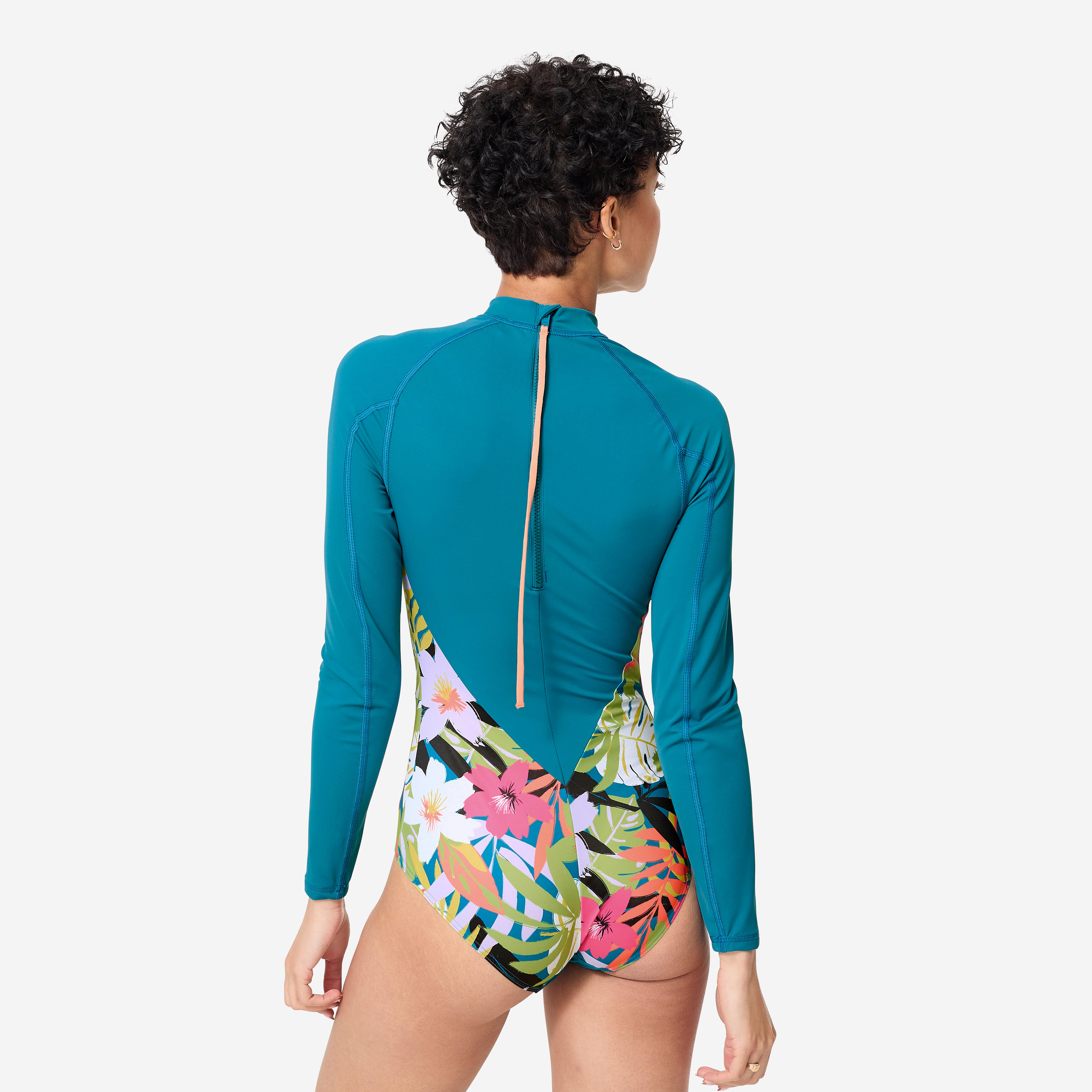 Women’s surfing floral long sleeve 1-piece swimsuit - Dani blue