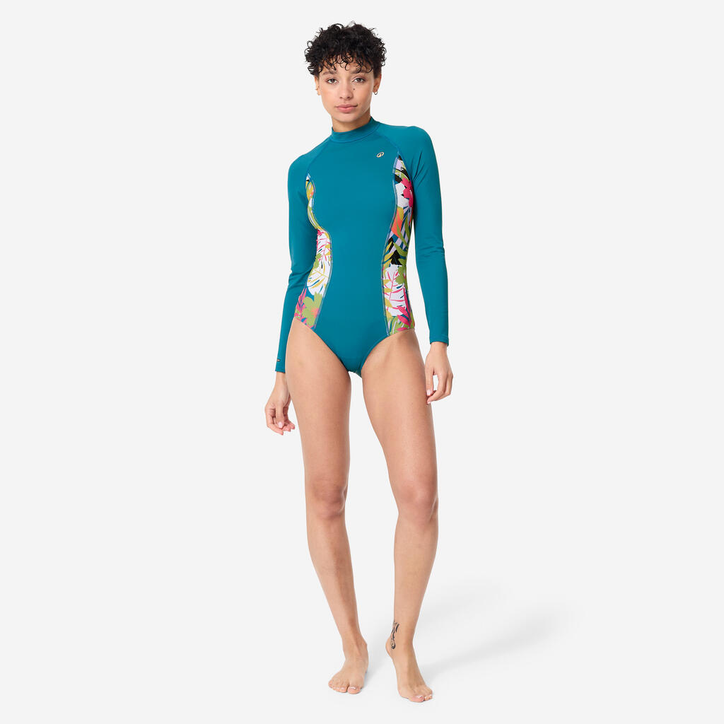 Maillot de bain de surf 1 pièce manches longues fleuri Femme - Dani bleu