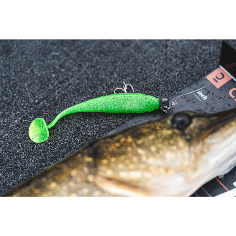 Nălucă flexibilă pescuit YUBARI FAT SHAD cu atractant Verde fluo