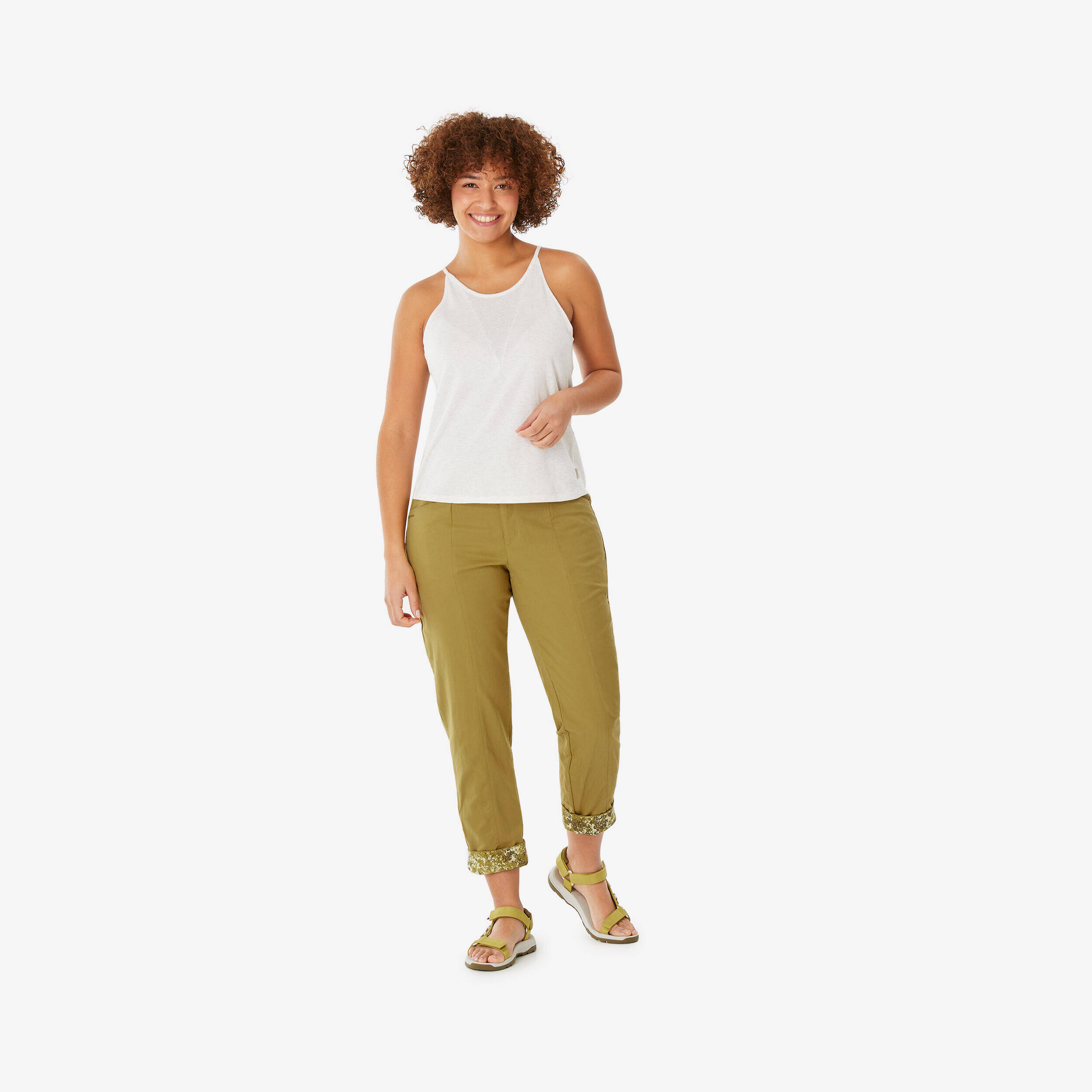Women's linen hiking trousers NH500 - Khaki -  2