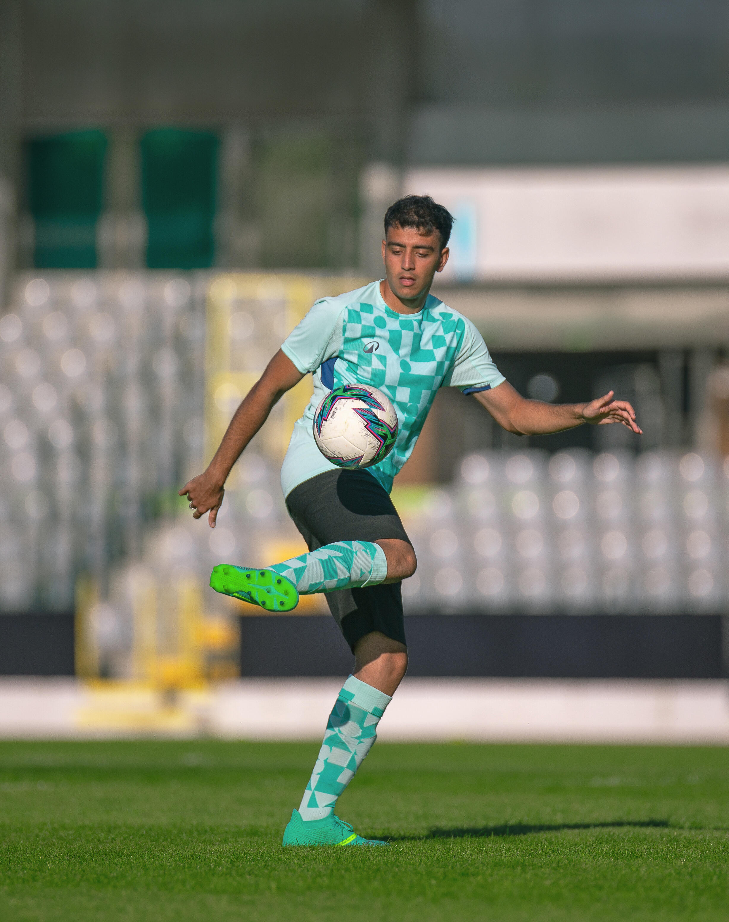 Maillot de football adulte manches courtes viralto check vert et marine 9/10
