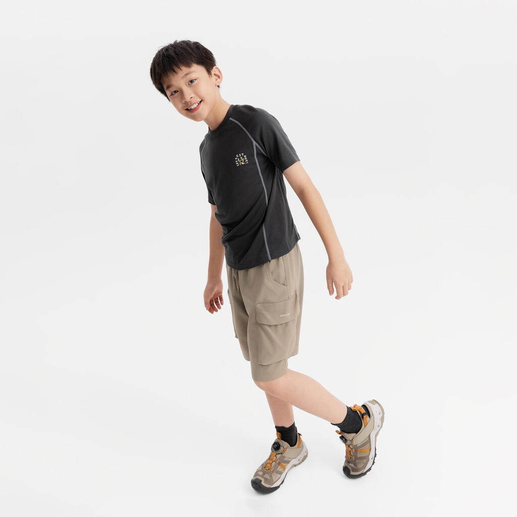 Kids’ Merino hiking T-shirt, 7-15 years, MH900 - Grey