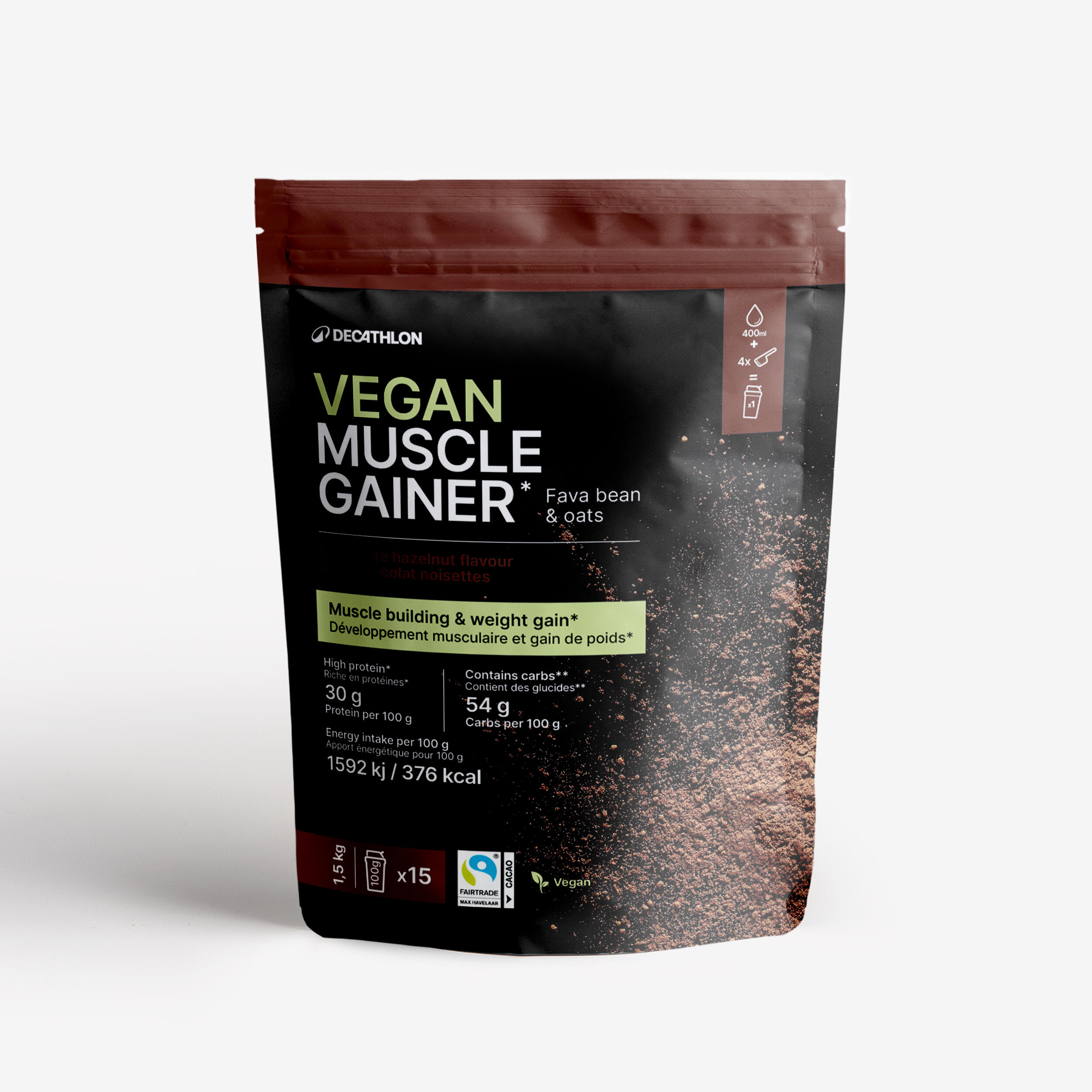 Pudră proteică vegană ciocolată cu alune, Vegan Muscle Gainer 1,5kg