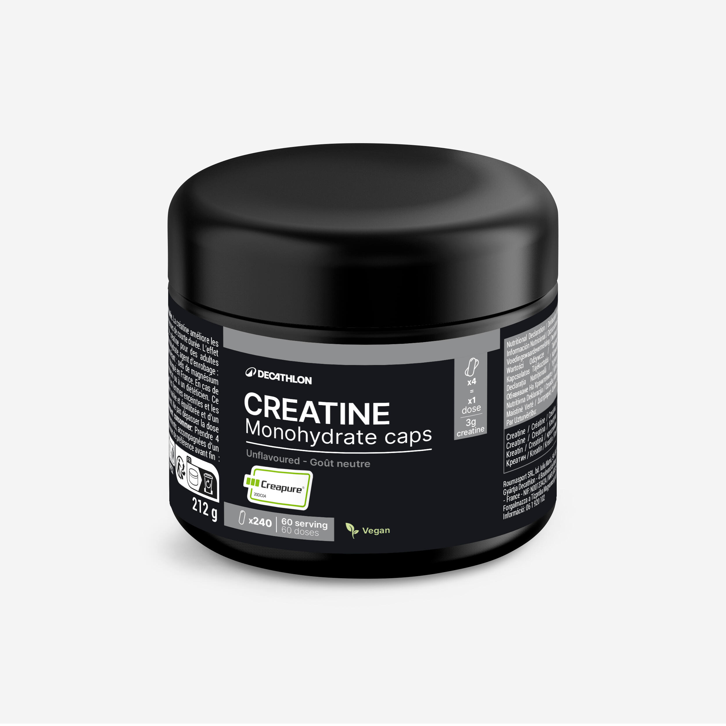 Creatina monohidrato Creapure® sabor neutro, 240 cápsulas  2/3
