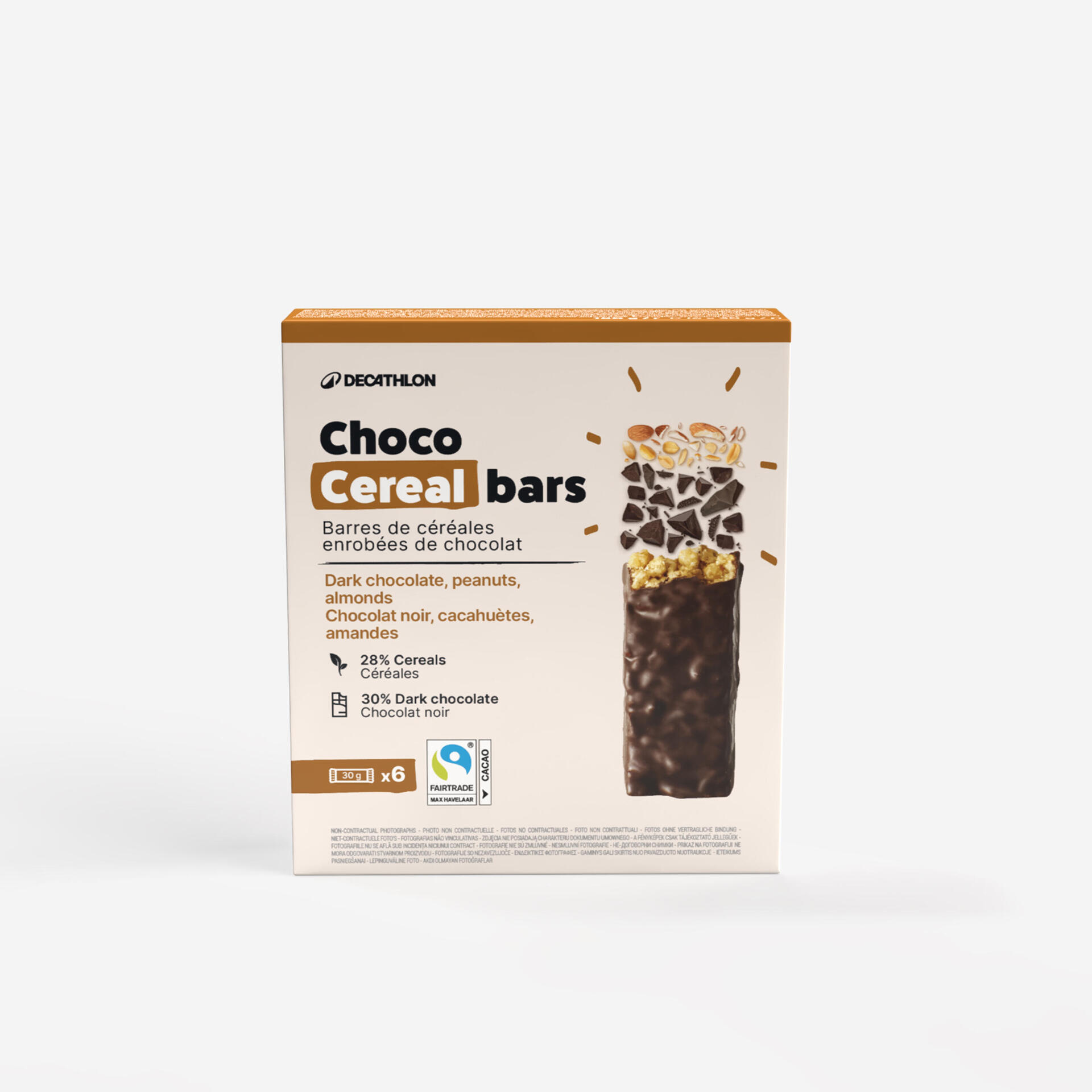 Barre de céréales cacahuètes amandes enrobée chocolat noir x6 - Equipement Multisports - Soin, hydratation et nutrition du sportif - DECATHLON-