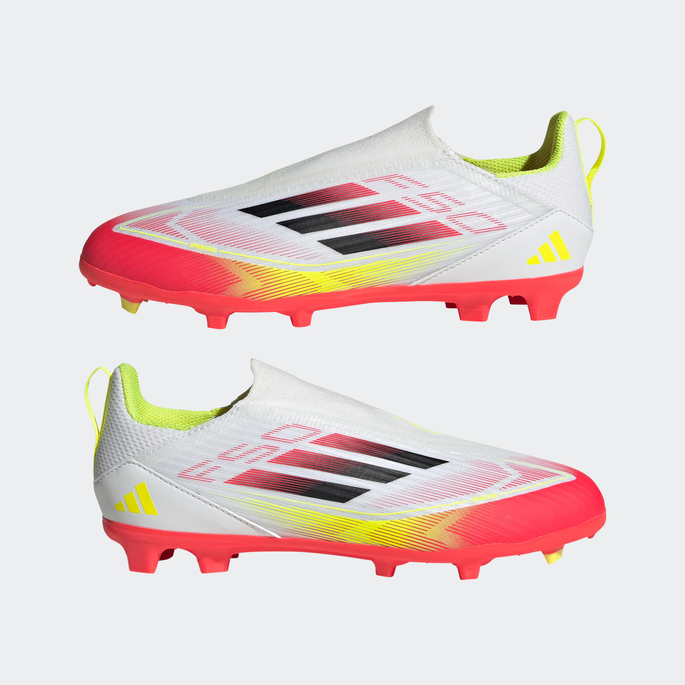 adidas F50 League Laceless FG/MG kind voetbalschoenen zonder veters  wit/rood ADIDAS | Decathlon