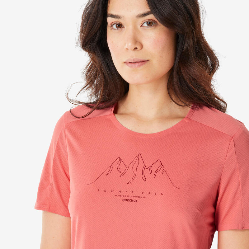 T-shirt de randonnée manches courtes femme, MH500 rouge
