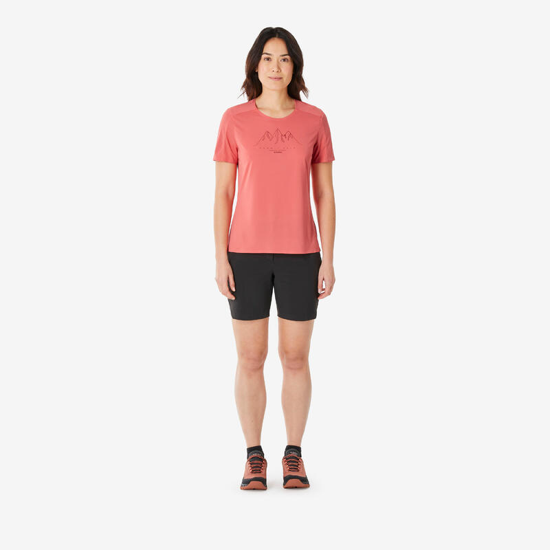 T-shirt de randonnée manches courtes femme, MH500 rouge