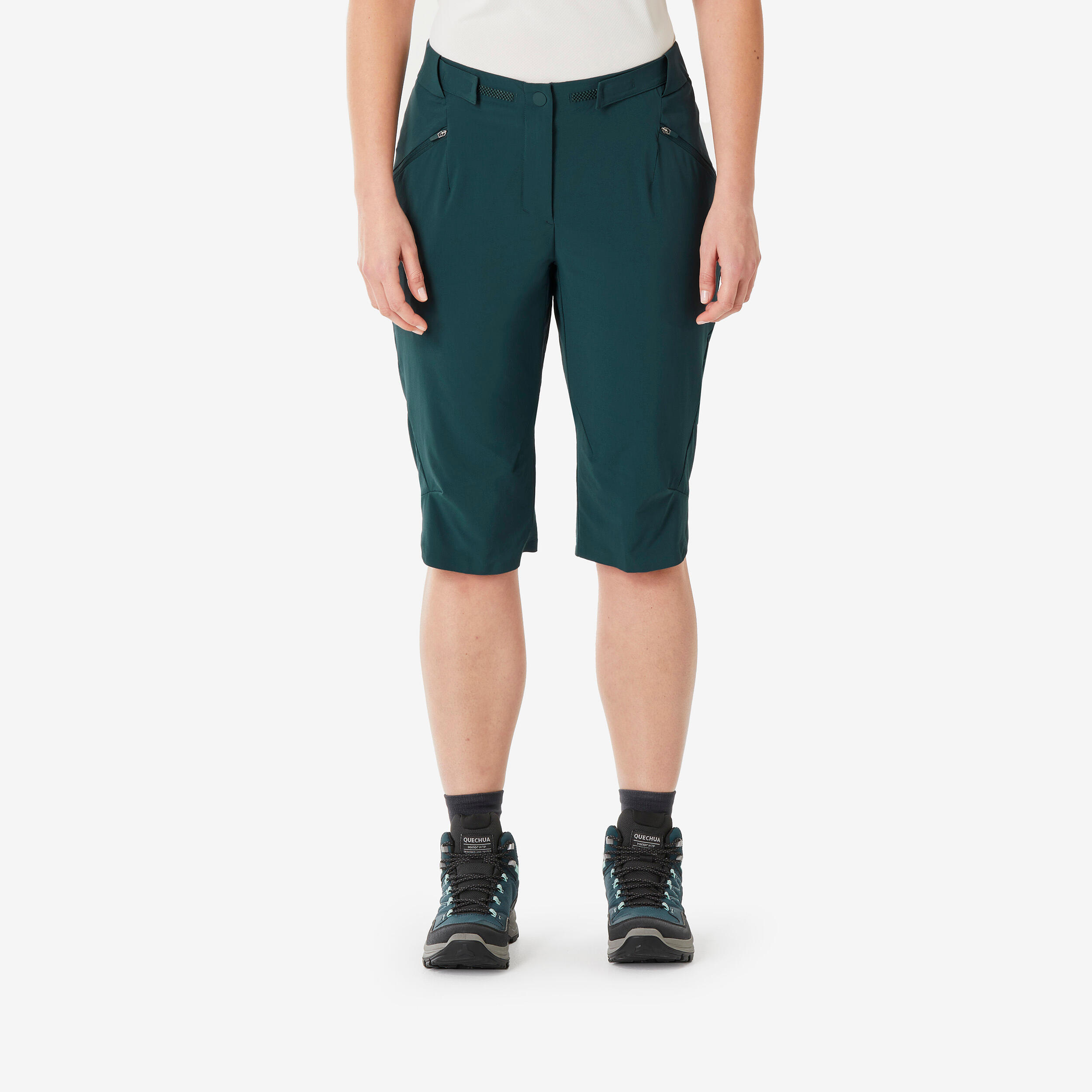 Pantalon 3/4 pentru Drumeție la Munte MH500 Verde Damă