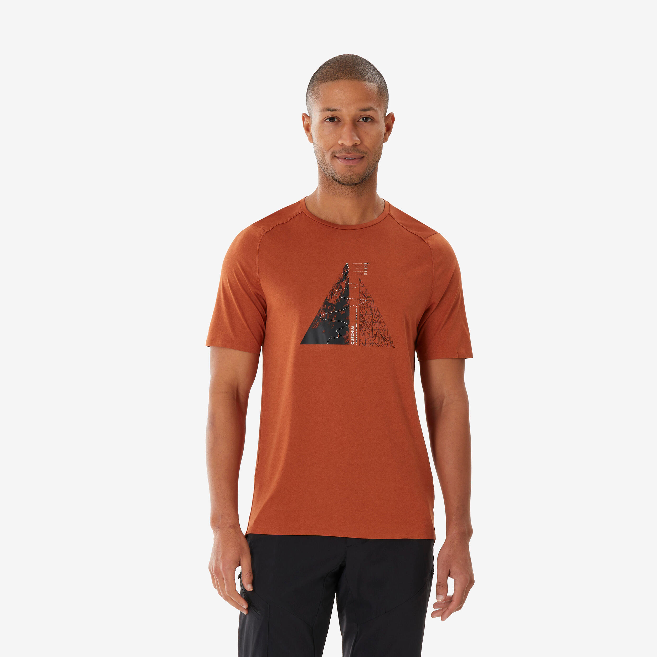 Men's short-sleeved hiking T-shirt, MH500 Brown