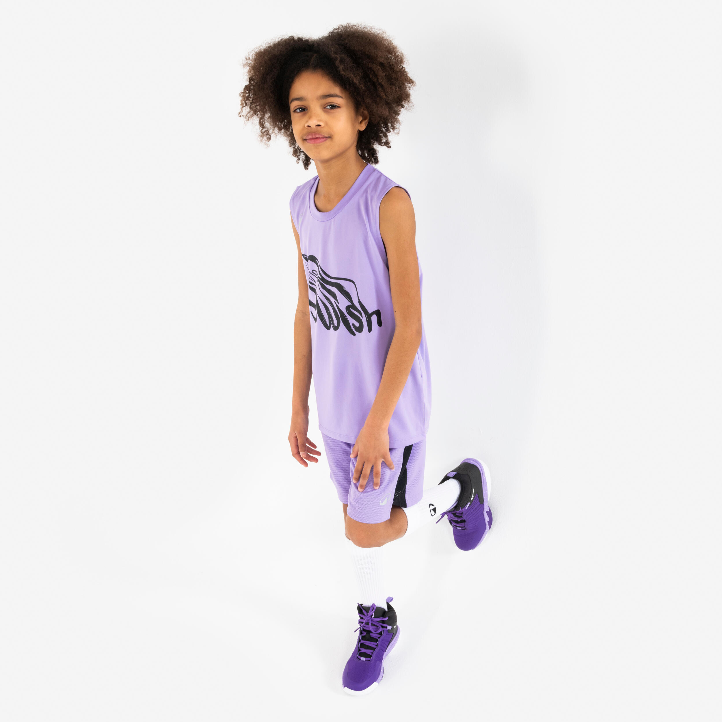 Basketbalshort voor kinderen SH 500 paars 5/6