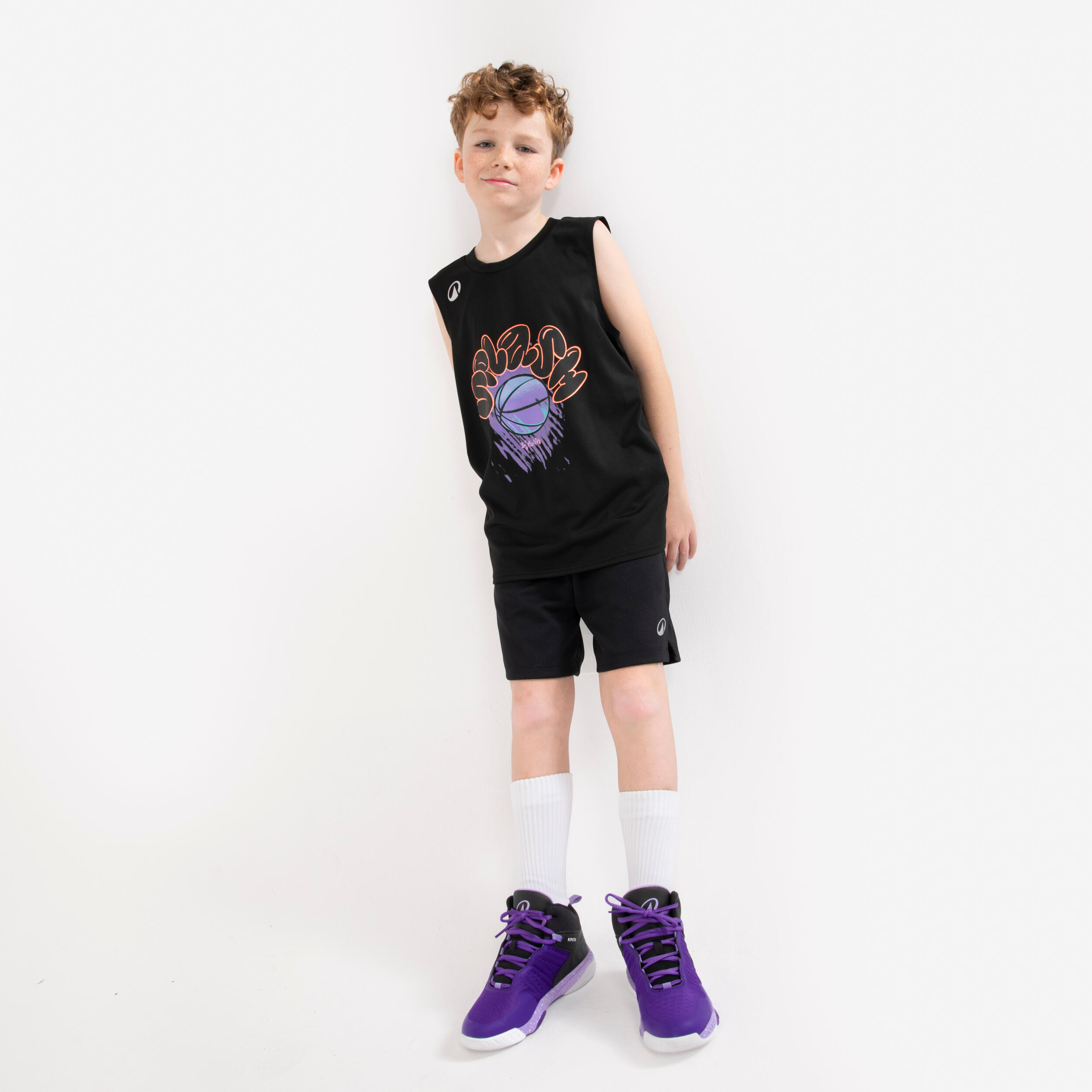 Kids Basketball Sleeveless TShirt TS500 Fast - Black