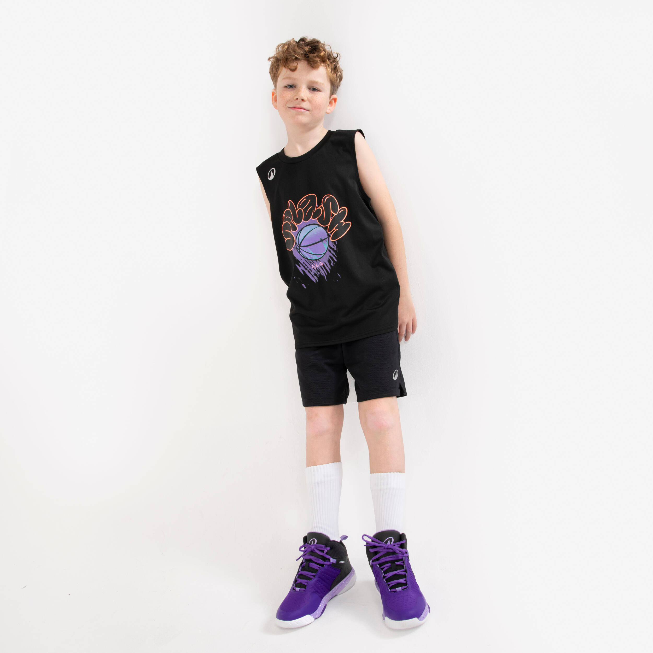 Kids Basketball Sleeveless TShirt TS500 Fast - Black -  3