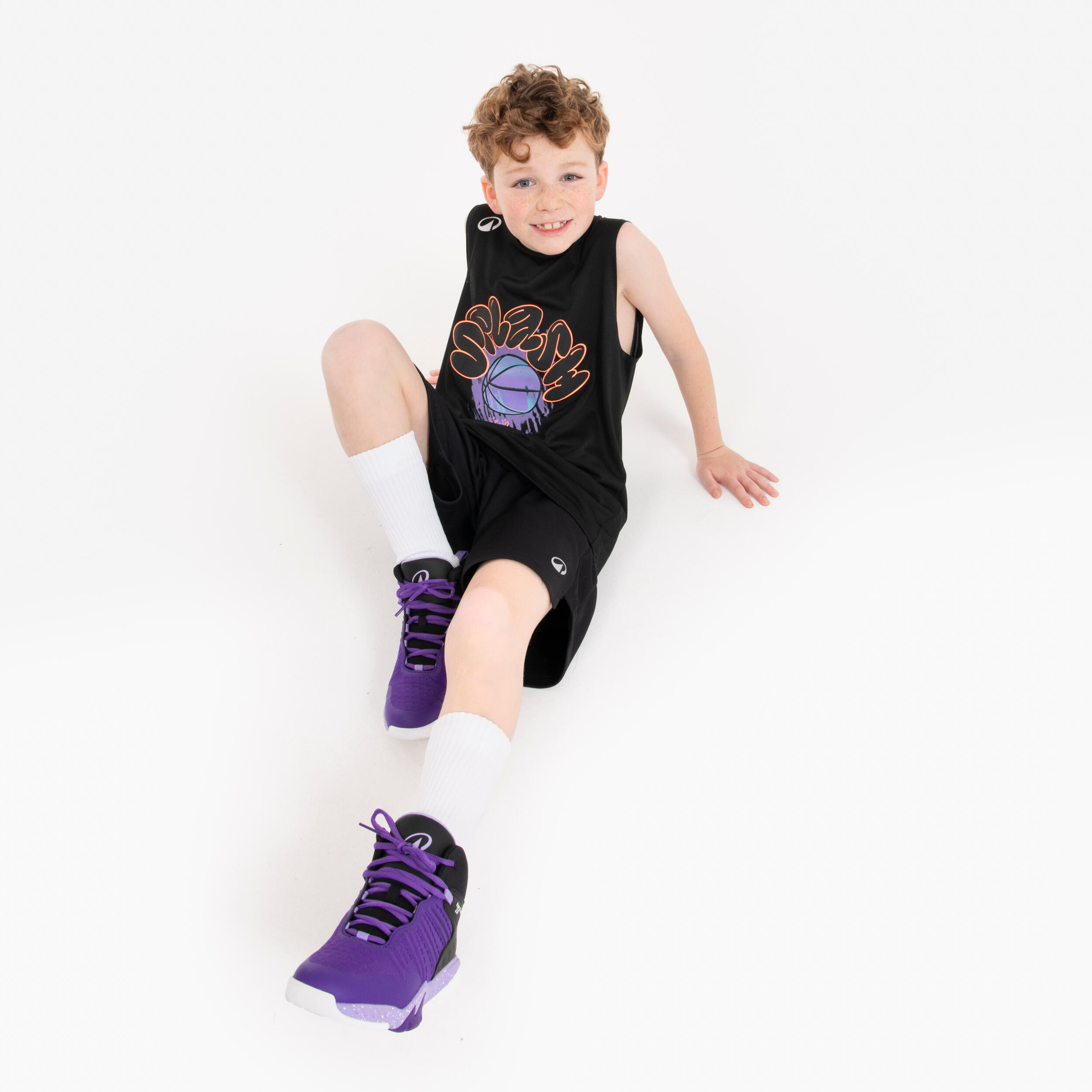 Kids Basketball Sleeveless TShirt TS500 Fast - Black