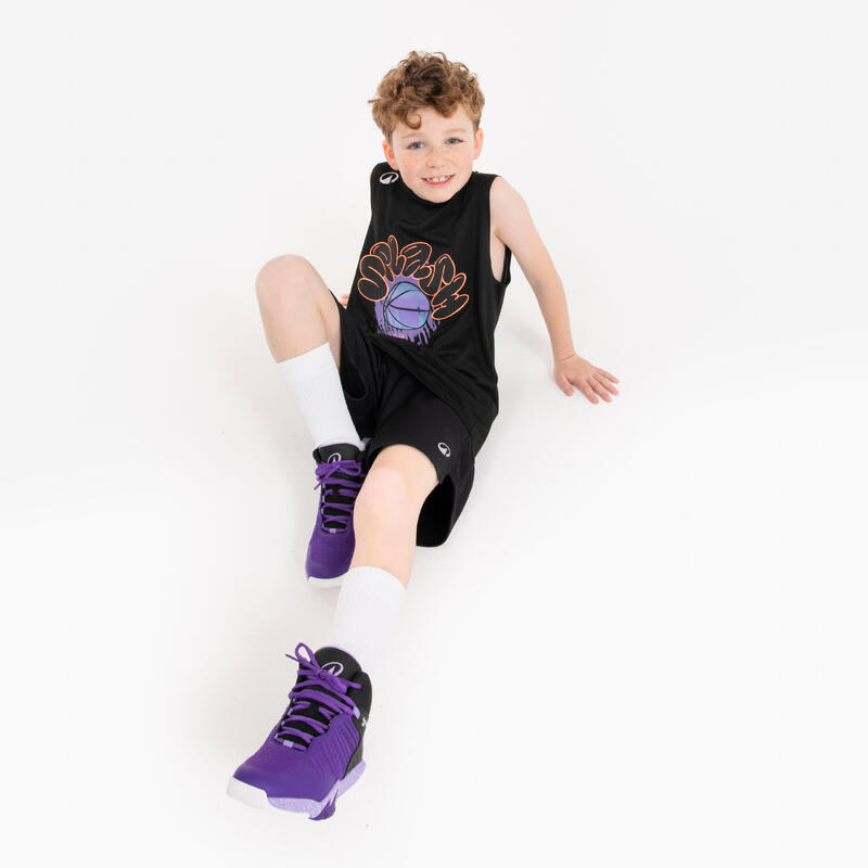 Tricou de baschet fără mâneci - ts500 fast Negru Copii