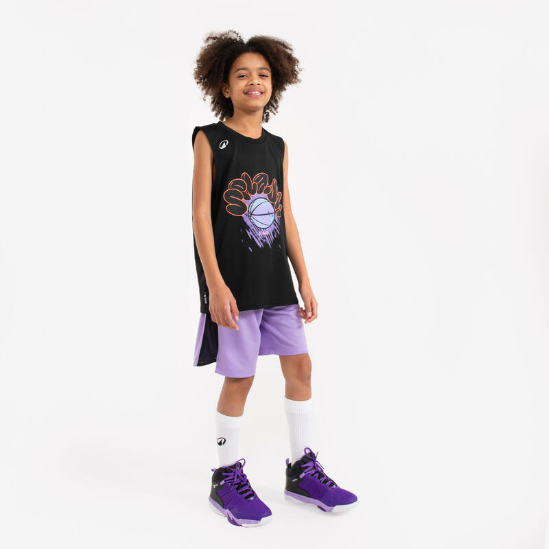Tricou de baschet fără mâneci - ts500 fast Negru Copii