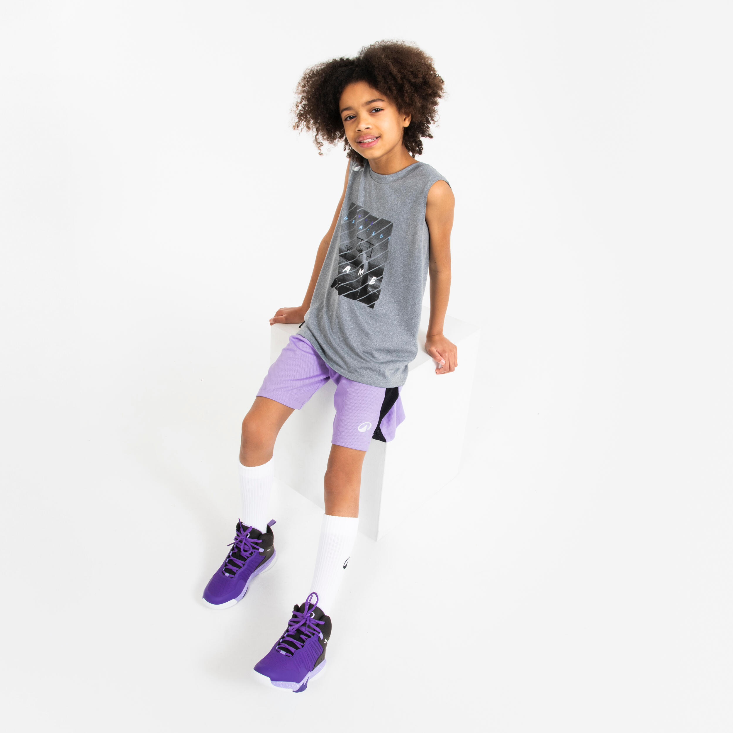 Kids' Sleeveless Basketball Jersey TS500 Fast - Grey