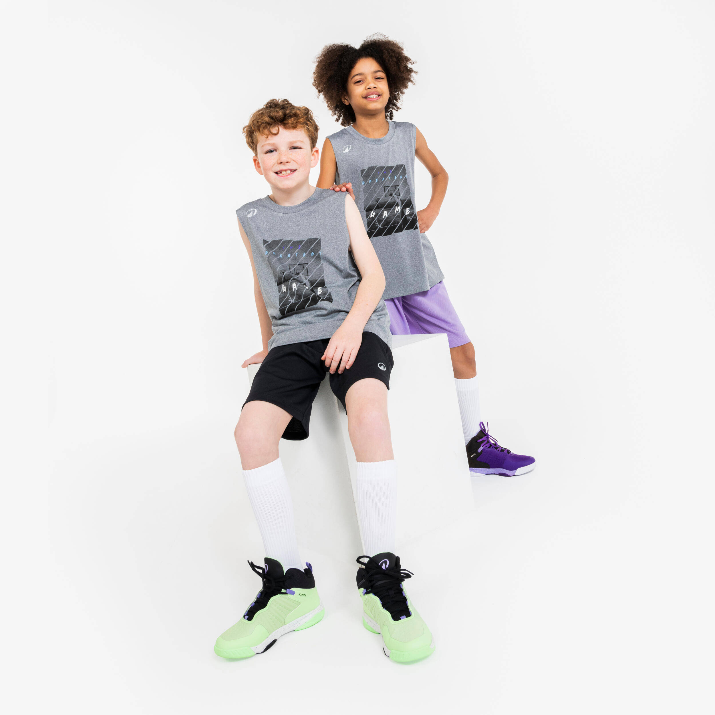 Kids Basketball Sleeveless TShirt TS500 Fast - Grey -  2