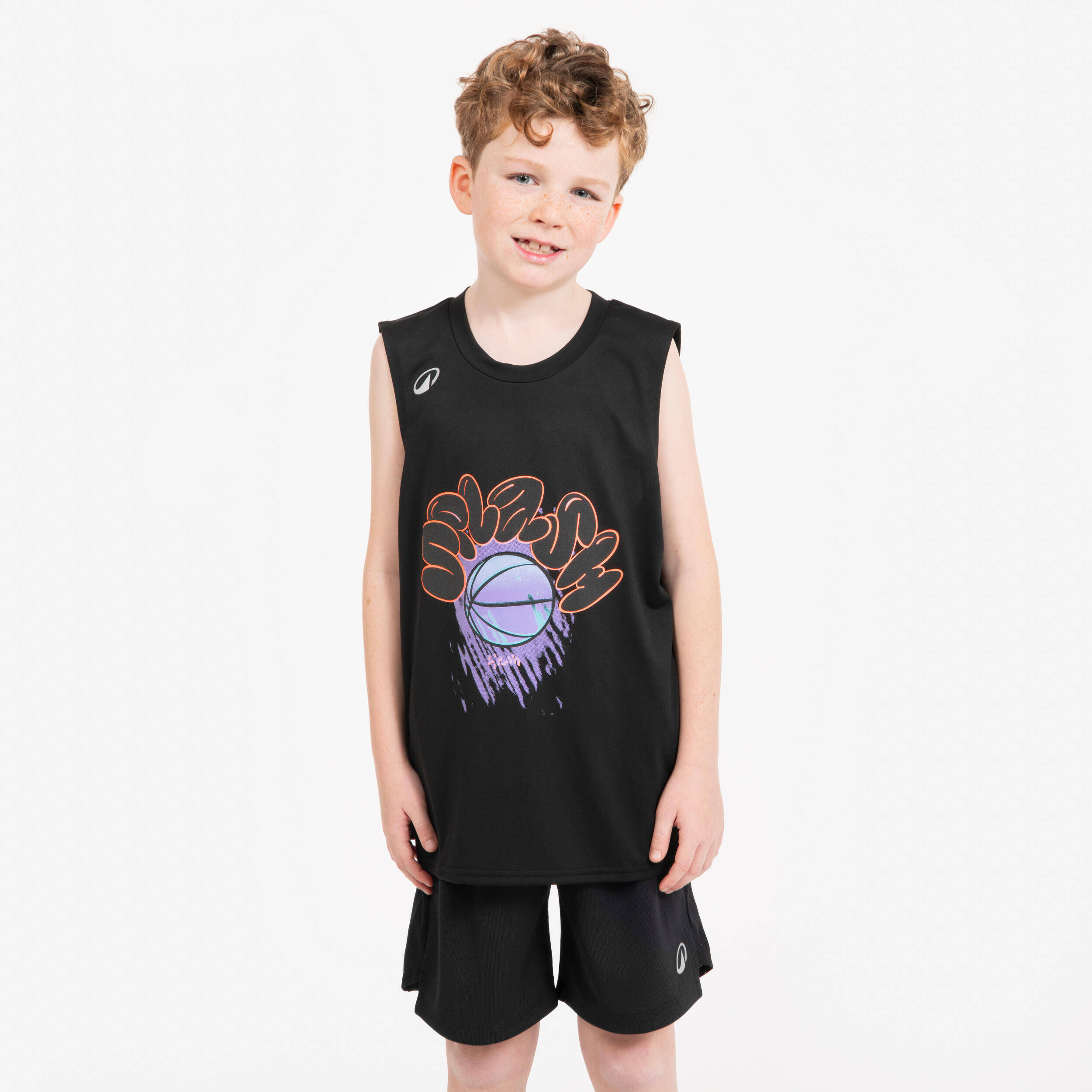 Kids Basketball Sleeveless TShirt TS500 Fast - Black -  1