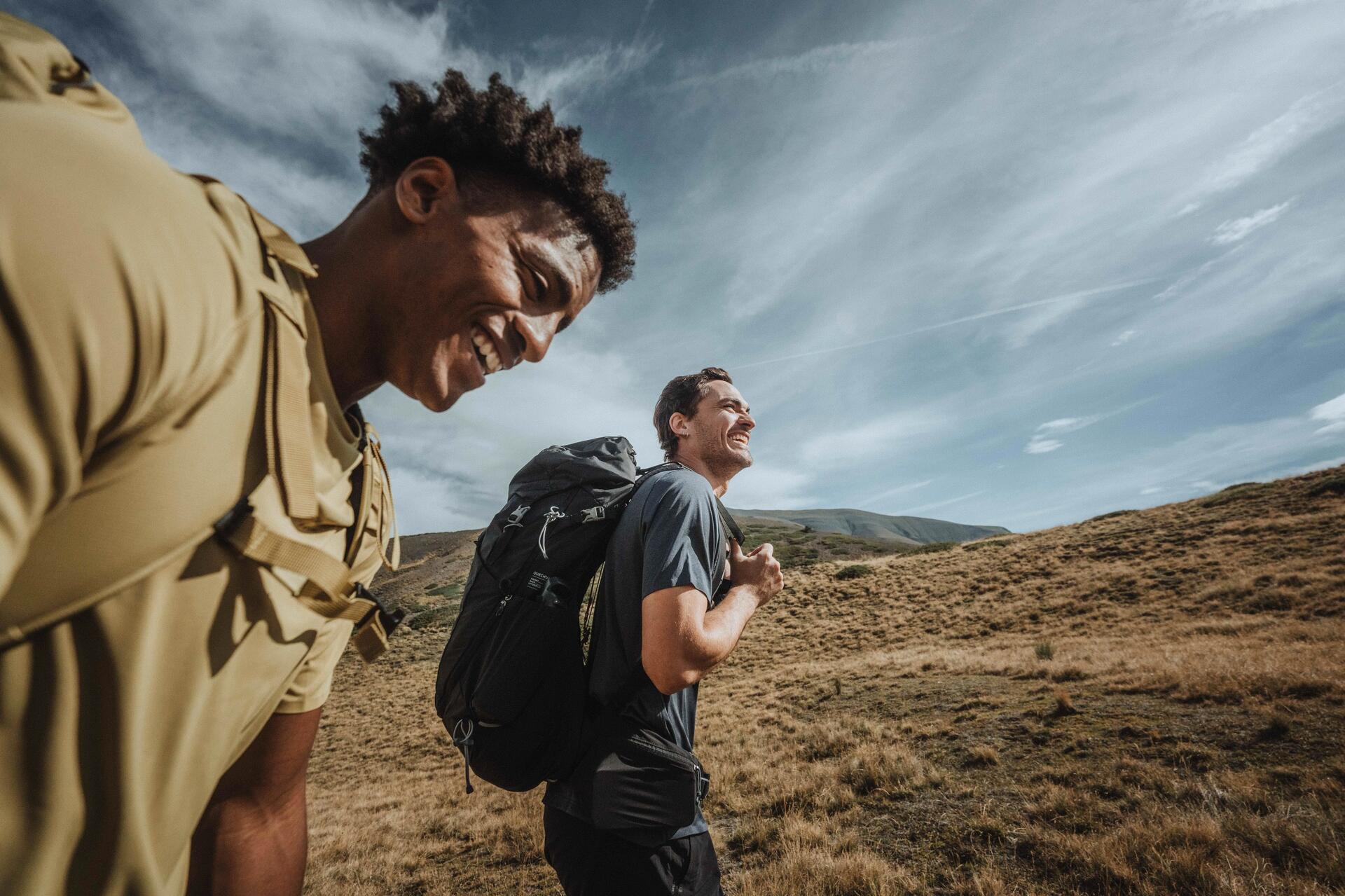 man hiking in the sun