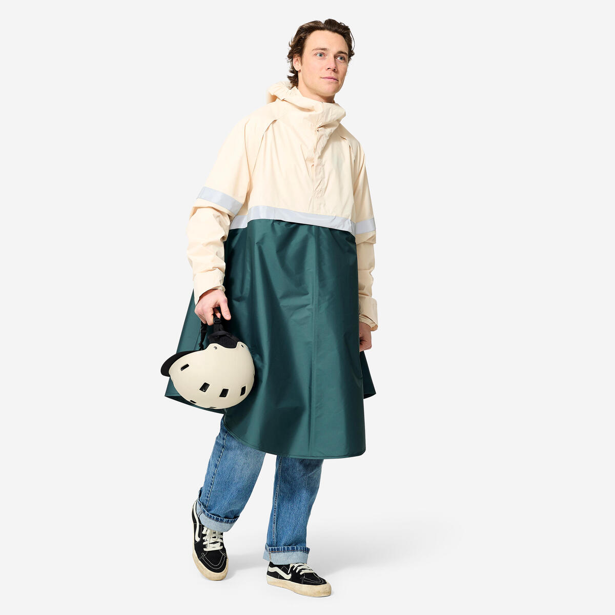 PONCHO PLUIE VISIBILITE NUIT VELO VILLE 540 KHAKI BEIGE