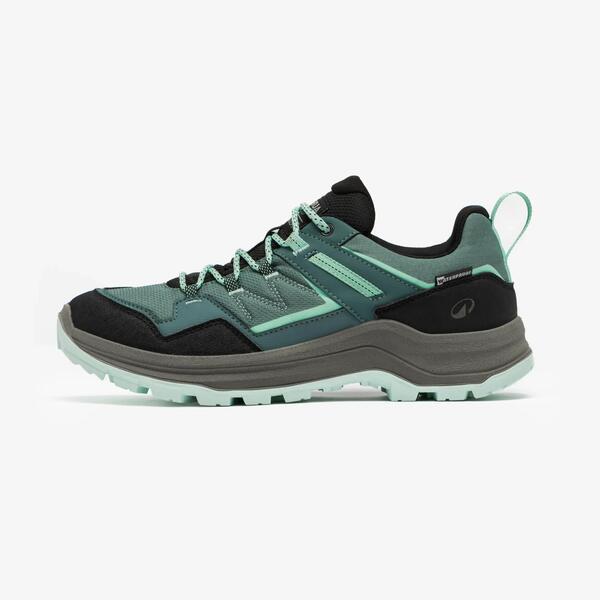 Green low-rise waterproof hiking shoe with a chunky grip sole