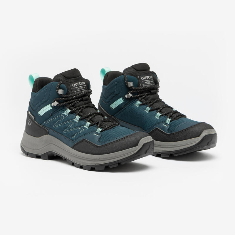 Chaussures imperméables de randonnée montagne femme, MH100 mid vert