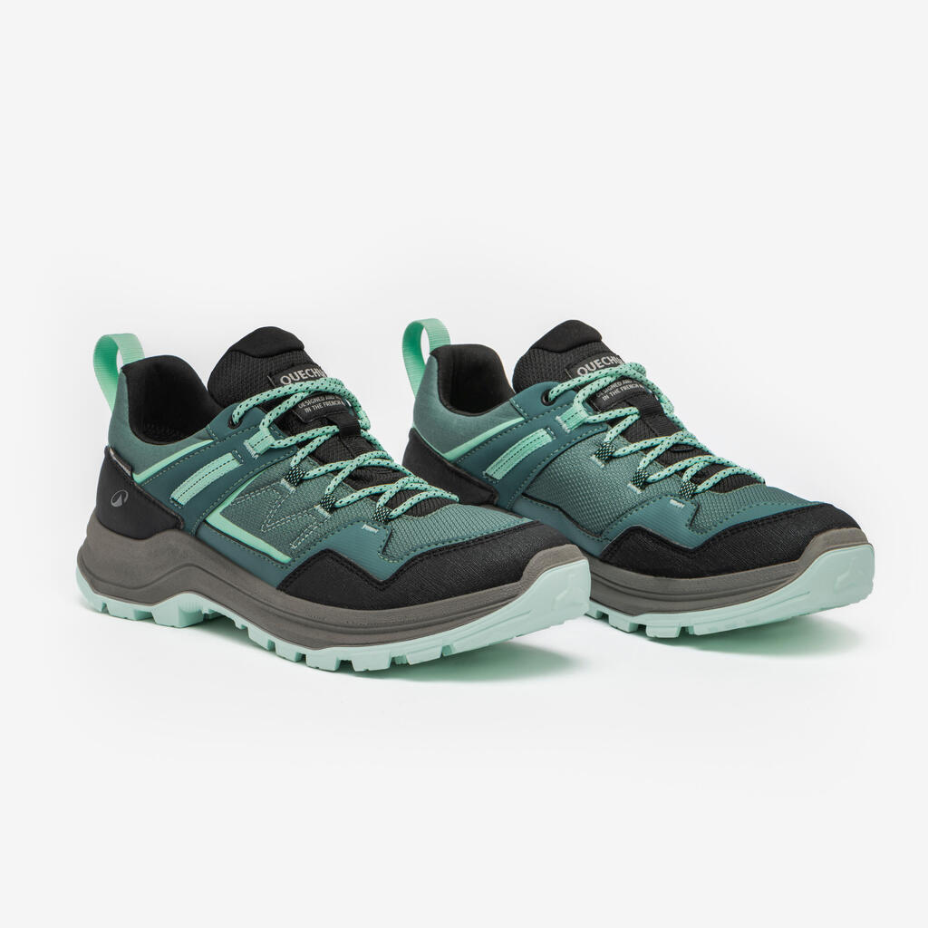 ZAPATILLAS DE SENDERISMO IMPERMEABLES MUJER MH100 VERDE