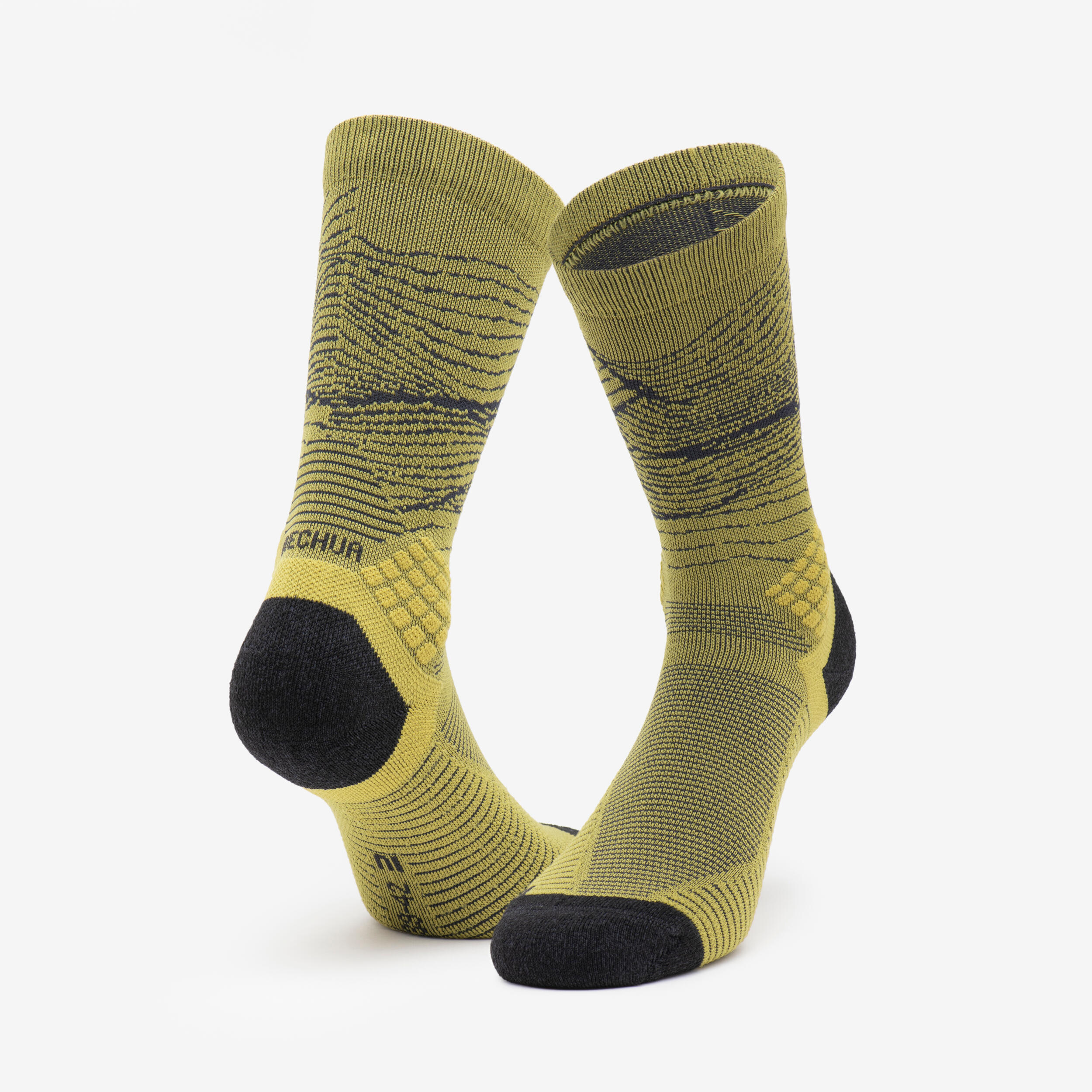 Adults’ high-rise hiking socks (2 pairs), Hike 500 Limited Khaki