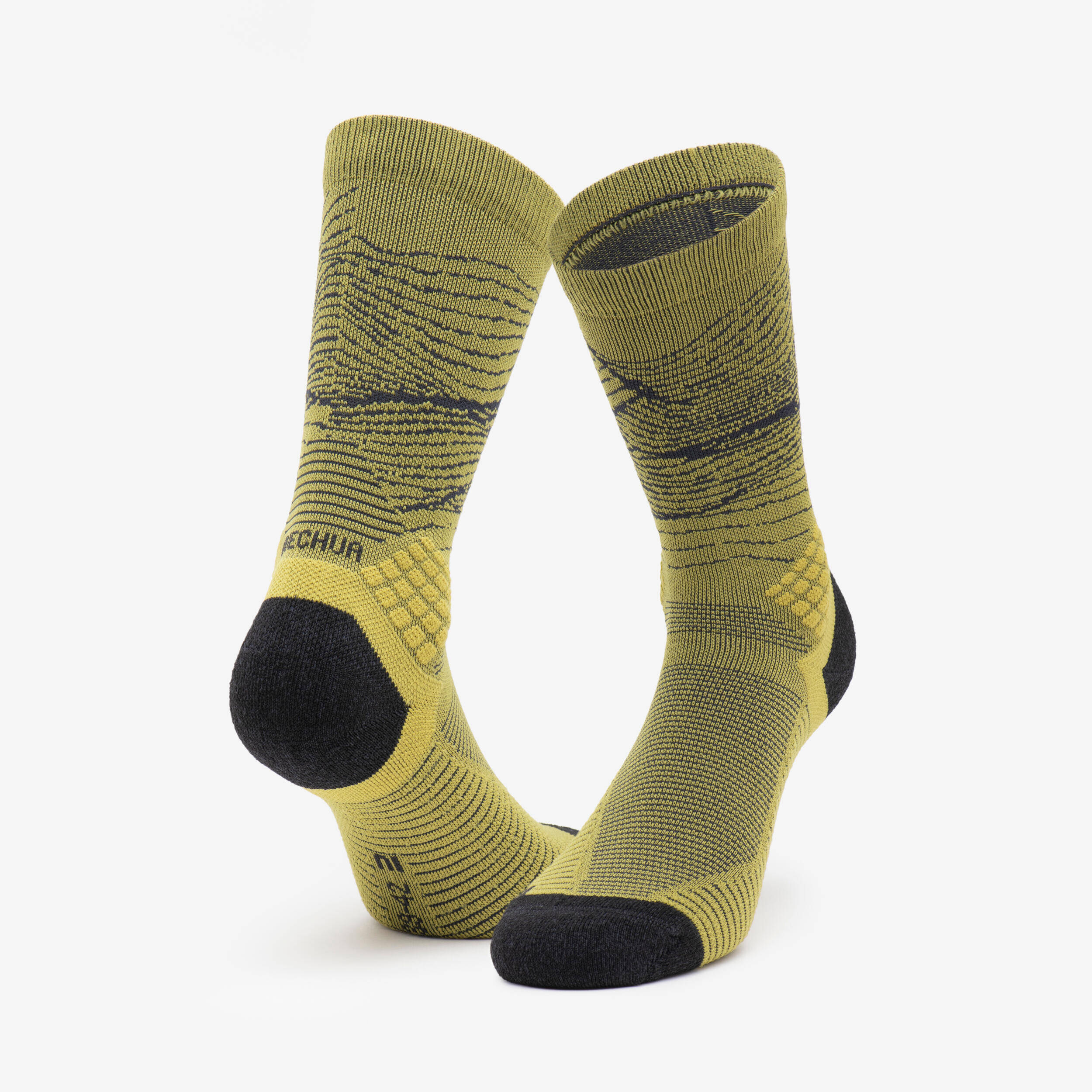 Adults’ high-rise hiking socks (2 pairs), Hike 500 Limited Khaki -  3