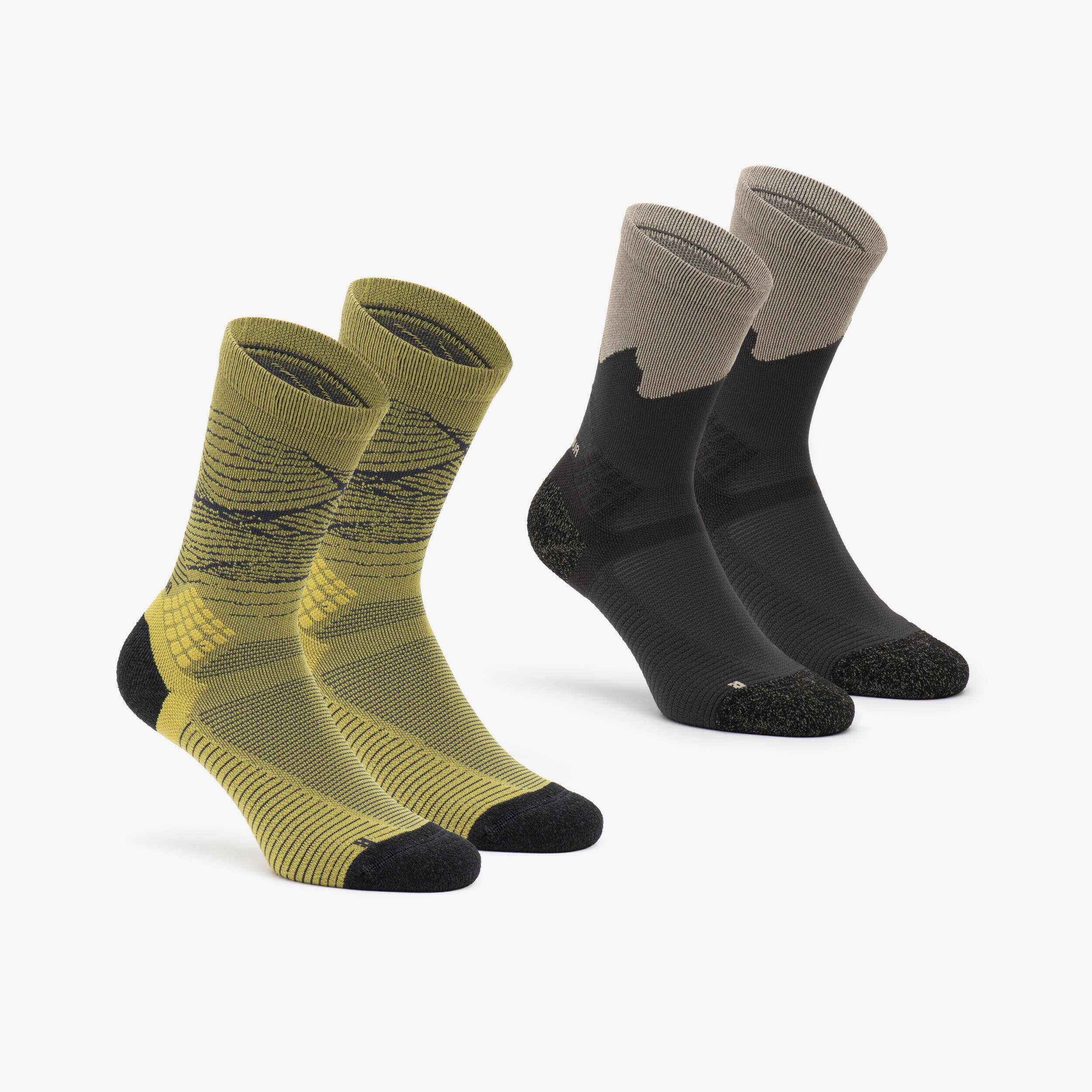 Adults’ high-rise hiking socks (2 pairs), Hike 500 Limited Khaki -  1