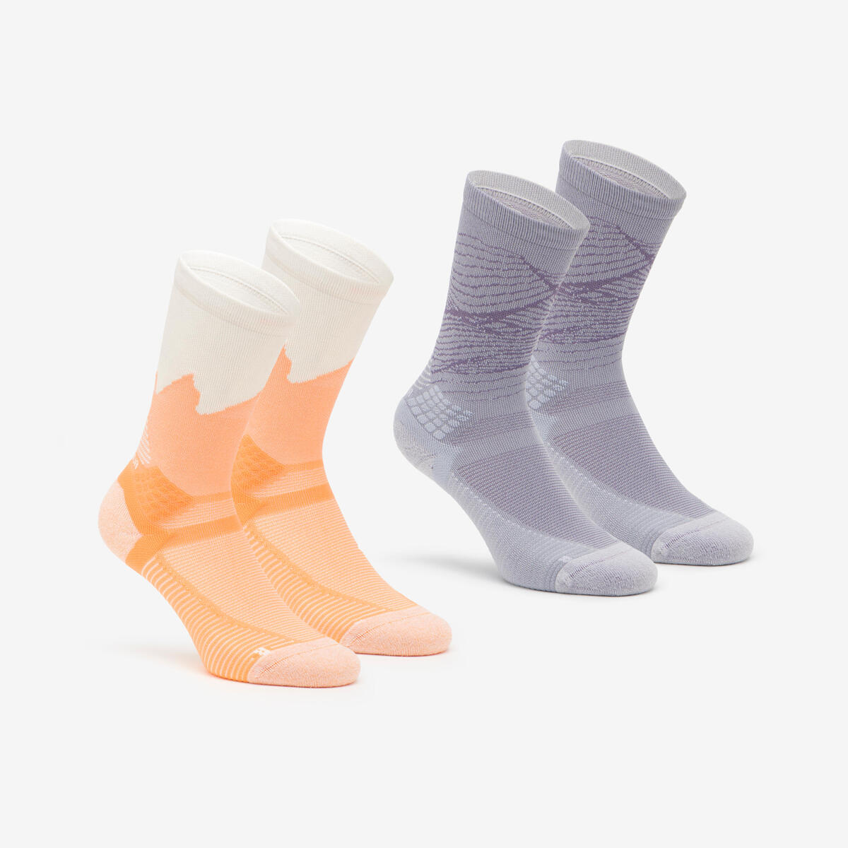 Chaussettes randonnée - hike 500 high gris et abricot x2 paires