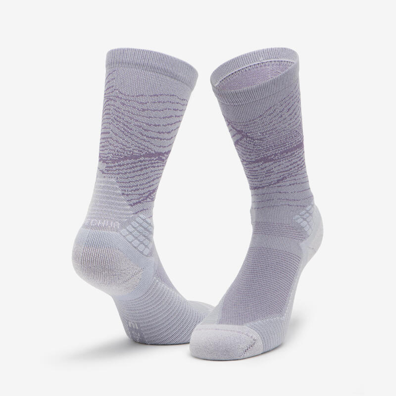 Chaussettes randonnée - hike 500 high gris et abricot x2 paires