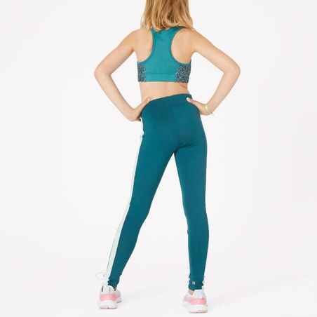 Girls' High-Waisted Pocket Leggings S500 - Petrol Blue