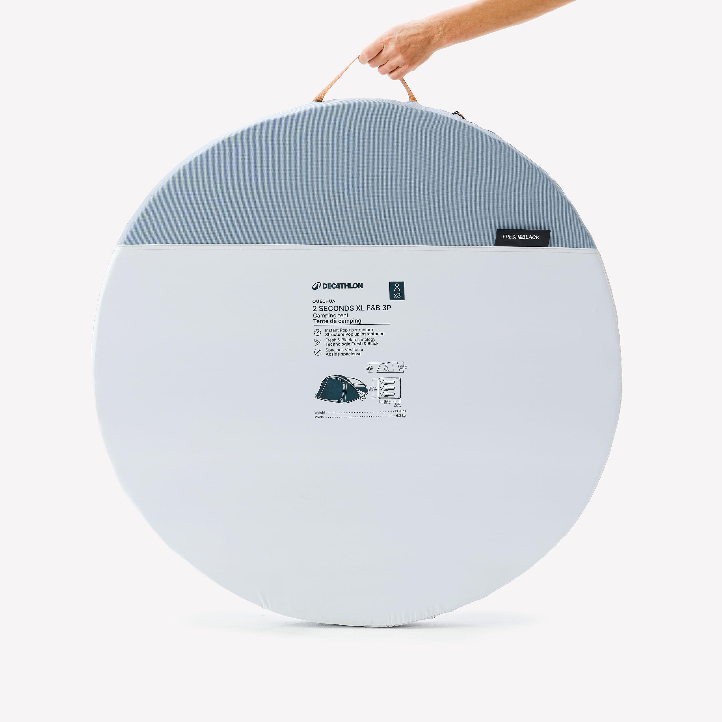 Tente 2 secondes pour 3 personnes TG Fresh & Black - QUECHUA