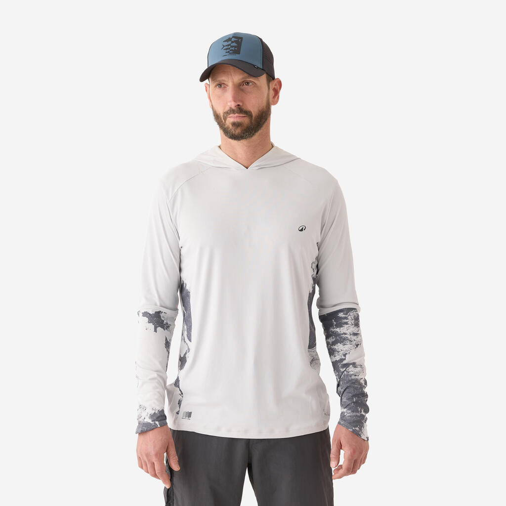 Fishing anti-UV T-shirt 500 with hood UPF 50+ Green
