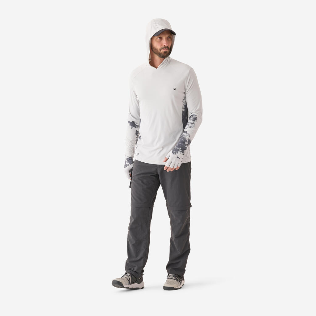 Fishing anti-UV T-shirt 500 with hood UPF 50+ Green