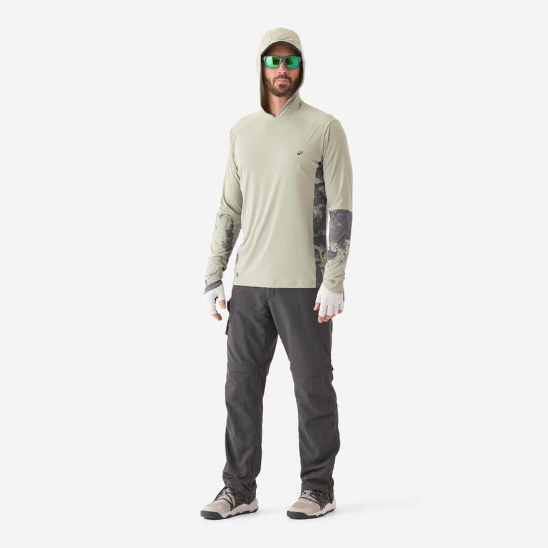 Bluză pescuit Anti-UV 500 cu glugă UPF 50+ Verde