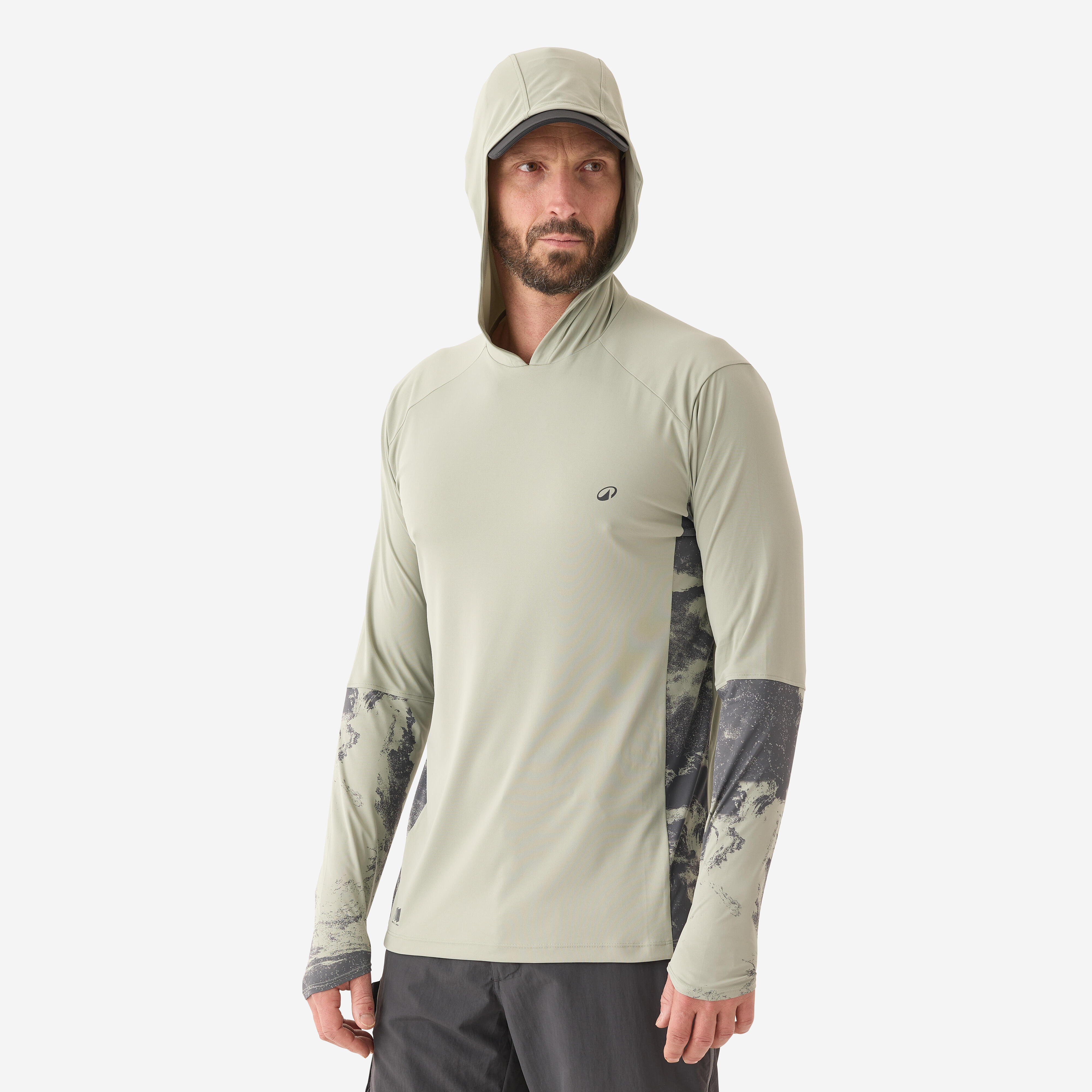 Fishing anti-UV T-shirt 500 with hood UPF 50+ Green