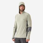 Bluză pescuit Anti-UV 500 cu glugă UPF 50+ Verde